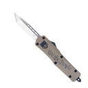 CobraTec Knives MWTPFS3TNS FS-3 We The People Medium 3" OTF Tanto Plain D2 Steel Blade Tan w/"We The People" Aluminum Cerakoted Handle Features Glass Breaker Includes Pocket Clip 143159