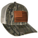Outdoor Cap Bottomland Trucker w/ USA Flag Leather Patch OBUSA771CAMO