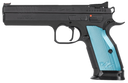 CZ-USA 01220 TS 2  9mm Luger 10+1 5.28" Black Steel Barrel, Black Nitride Serrated Slide, Black Steel Frame w/Beavertail, Blue Textured Aluminum Grip 169832