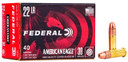 FEDERAL 22 LR HIGH VELOCITY 38GR COPPER PLATED HP 40 RD/BX 100 BX/CS FEDEAE22 FEDERAL 22 LR HIGH VELOCITY 38GR COPPER PLATED HP 40 RD/BX 100 BX/CS FEDEAE22