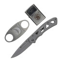 Smith & Wesson Folding Knife Cigar Cutter and Lighter Combo 3" Drop Point Blade Silver PF1227074