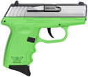 SCCY Industries CPX-3TTLG CPX-3  380 ACP 10+1 3.10" Lime Green Polymer Serrated SS Slide Finger Grooved Lime Green Polymer Grip 144570