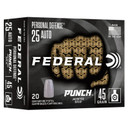 Federal Personal Defense Punch Handgun Ammunition .25 Auto 45gr Solid 825 fps 20/ct FAPD25P1