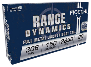 Fiocchi 308A Range Dynamics  308Win 150gr Full Metal Jacket Boat Tail 20 Per Box/10 Case 54477