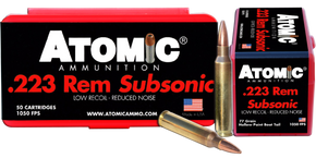 Atomic Ammunition 00429 Rifle Subsonic 223 Rem 77 gr Hollow Point Boat Tail 50 Per Box/ 10 Case 26142 Atomic Ammunition 00429 Rifle Subsonic 223 Rem 77 gr Hollow Point Boat Tail 50 Per Box/ 10 Case 26142