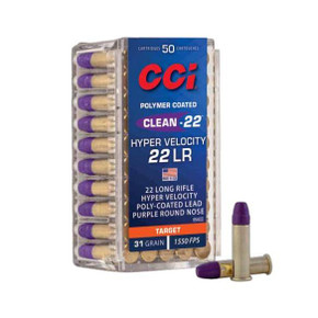 CCI Clean-22 Hyper Velocity Purple Rimfire Ammunition .22 LR 31gr RN 1550 fps 50/ct CC954CC CCI Clean-22 Hyper Velocity Purple Rimfire Ammunition .22 LR 31gr RN 1550 fps 50/ct CC954CC