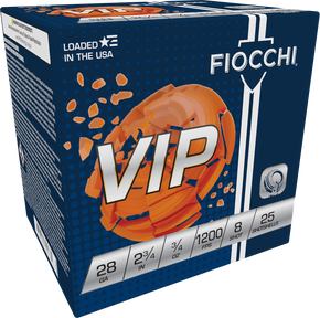 Fiocchi 28VIP8 Exacta Target VIP 28Gauge 2.75" 3/4oz 8Shot 25 Per Box/10 Case 116635 Fiocchi 28VIP8 Exacta Target VIP 28Gauge 2.75" 3/4oz 8Shot 25 Per Box/10 Case 116635