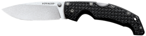 Cold Steel CS29AB Voyager Large 4" Folding Plain Drop Point Stone Washed AUS 10A Steel Blade/Black Textured Griv-Ex Handle 145362