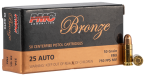 PMC 25A Bronze 25ACP 50gr Full Metal Jacket 50 Per Box/20 Case 74054 PMC 25A Bronze 25ACP 50gr Full Metal Jacket 50 Per Box/20 Case 74054