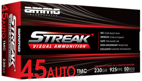 Ammo Inc 45230TMCSTRKRED50 Streak Visual (RED) 45ACP 230gr Total Metal Case 50 Per Box/20 Case 151298 Ammo Inc 45230TMCSTRKRED50 Streak Visual (RED) 45ACP 230gr Total Metal Case 50 Per Box/20 Case 151298