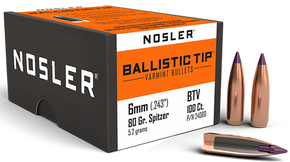 Nosler 24080 Ballistic Tip  6mm 80gr Spitzer Point 100/Box 51514