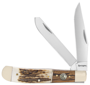 Remington Accessories 15652 Guide Trapper Folding Stainless Steel Blade Brown/White/Silver w/Remington Shield Stag Bone/Nickle Handle 146929 Remington Accessories 15652 Guide Trapper Folding Stainless Steel Blade Brown/White/Silver w/Remington Shield Stag Bone/Nickle Handle 146929
