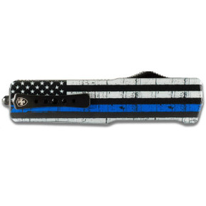 Templar Knives Premium Weighted Automatic Knife 3 1/2" Serrated Tanto Blade Back the Blue TKLZBTB521