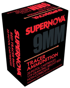 Supernova PMSN9MMR Red Tracer Non Corrosive 9mm Luger 119 Gr Full Metal Jacket 20 Per Box/ 50 Cs 156927 Supernova PMSN9MMR Red Tracer Non Corrosive 9mm Luger 119 Gr Full Metal Jacket 20 Per Box/ 50 Cs 156927