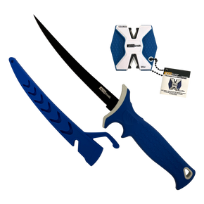 AccuSharp 736C Fillet w/Sharpener 6.50" Fixed Fillet Plain Satin Titanium Coated Stainless Steel Blade/Royal Blue Ergonomic Anti-Slip Rubber Handle Includes 2-Step Sharpener 155294 AccuSharp 736C Fillet w/Sharpener 6.50" Fixed Fillet Plain Satin Titanium Coated Stainless Steel Blade/Royal Blue Ergonomic Anti-Slip Rubber Handle Includes 2-Step Sharpener 155294