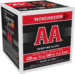 Winchester Ammo AASC418 AA Super Sport Sporting Clay 410Gauge 2.50" 1/2oz 8Shot 25 Per Box/10 Case 116423 Winchester Ammo AASC418 AA Super Sport Sporting Clay 410Gauge 2.50" 1/2oz 8Shot 25 Per Box/10 Case 116423