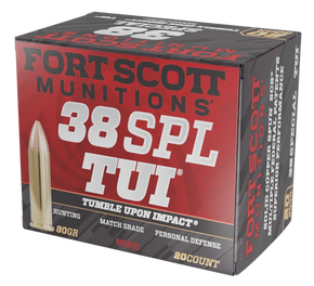 Fort Scott Munitions 38SPL080SCV Tumble Upon Impact (TUI) 38Special+P 80gr Solid Copper Spun 20 Per Box/25 Case 155058 Fort Scott Munitions 38SPL080SCV Tumble Upon Impact (TUI) 38Special+P 80gr Solid Copper Spun 20 Per Box/25 Case 155058