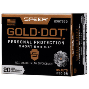 GOLD DOT PERSONAL PROTECTION SHORT BBL 45ACP 230GR JHP 20/BX 105001241 GOLD DOT PERSONAL PROTECTION SHORT BBL 45ACP 230GR JHP 20/BX 105001241