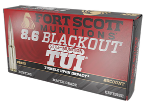 Fort Scott Munitions 86BLK285SCV2SS Tumble Upon Impact (TUI)  8.6Blackout 285gr Solid Copper Spun 20 Per Box/10 Case 159664