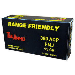 Tula Ammo Zinc Coated Steel Case Handgun Ammunition .380 ACP 95gr Brass Jacketed FMJ 50/ct TLTA380911
