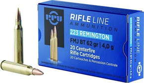 PPU Rifle Ammunition .223 Remington FMJ BT 62gr 3042 fps 20/ct OQPP223F2