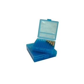 FLIP TOP PISTOL AMMO BOX 9MM-380 ACP 100 ROUND BLUE 749000247