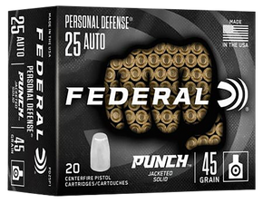 Federal PD25P1 Punch Personal Defense 25ACP 45gr Hollow Point 20 Per Box/10 Case 162262
