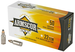 Armscor FAC22TCM1N USA 22TCM 40gr Jacketed Hollow Point 50 Per Box/20 Case 35274 Armscor FAC22TCM1N USA 22TCM 40gr Jacketed Hollow Point 50 Per Box/20 Case 35274