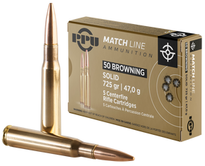 PPU PPM50 Match 50BMG 725gr Full Metal Jacket Solid 5 Per Box/20 Case 128265 PPU PPM50 Match 50BMG 725gr Full Metal Jacket Solid 5 Per Box/20 Case 128265