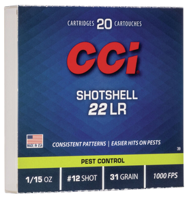 CCI 0039 Rimfire Shotshell 22LR 31gr #12Shot 20 Per Box/100 Case 64449
