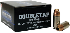 DoubleTap Ammunition 9MM124HP20   9mm+P 124gr Controlled Expansion JHP 20 Per Box/50 Case 162188
