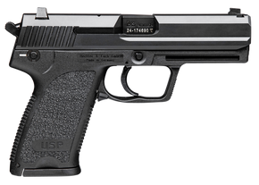 HK 81000310 USP V1 9mm Luger Caliber with 4.25" Barrel, 10+1 Capacity, Overall Black Finish, Serrated Trigger Guard Frame, Serrated Steel Slide, Polymer Grip & No Manual Safety Includes 3 Mags 83320