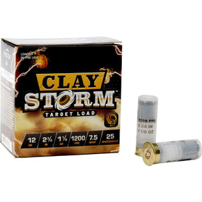 CLAY STORM 12 GAUGE 2-3/4'' 1OZ #7.5 SHOT 1200 FPS 25/BOX 430113233 CLAY STORM 12 GAUGE 2-3/4'' 1OZ #7.5 SHOT 1200 FPS 25/BOX 430113233