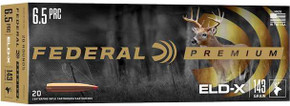 FEDERAL 6.5 PRC 143 GR ELD-X 20 RD/BX 10 BX/CS FEDEP65PRCELDX1 FEDERAL 6.5 PRC 143 GR ELD-X 20 RD/BX 10 BX/CS FEDEP65PRCELDX1