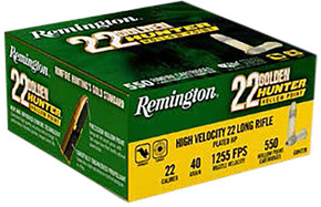 REMINGTON GOLDEN HUNTER 22LR 40GR PLATED HOLLOW POINT 550 RD/BX 12 BX/CS REMIR21253