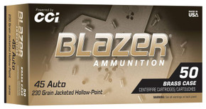 CCI 45 AUTO 230 GR BLAZER BRASS JHP 50 RD/BX 10 BX/CS CCI5245 CCI 45 AUTO 230 GR BLAZER BRASS JHP 50 RD/BX 10 BX/CS CCI5245