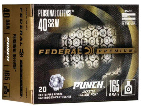 FEDERAL 40 S&W 165GR PUNCH JHP 20 RD/BX 10 BX/CS FEDEPD40P1 FEDERAL 40 S&W 165GR PUNCH JHP 20 RD/BX 10 BX/CS FEDEPD40P1