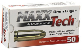 MAXX TECH 9MM 115 GRAIN FMJ 50RD BX 10 BXS PER CASE MAXXPTGB9MMB MAXX TECH 9MM 115 GRAIN FMJ 50RD BX 10 BXS PER CASE MAXXPTGB9MMB