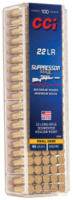 CCI 22LR 45 GR SUPPRESSOR MAX SEG HP 100RD/BX 500RD/BRICK 50BX/CS CCI22SMX