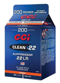 CCI 22 LR SUPPRESSOR CLEAN-22 BLK 45GR LRN 200 RD/BX 10 BX/CS CCI980CC CCI 22 LR SUPPRESSOR CLEAN-22 BLK 45GR LRN 200 RD/BX 10 BX/CS CCI980CC