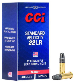 CCI 22 LR STANDARD VELOCITY 40GR LRN 50 RD/BX 100 BX/CS CCI0035 CCI 22 LR STANDARD VELOCITY 40GR LRN 50 RD/BX 100 BX/CS CCI0035
