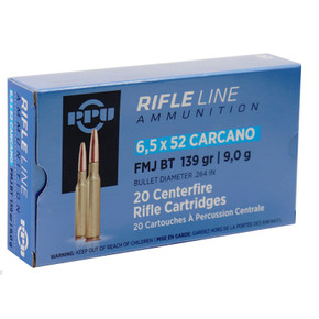 PPU 6.5X52 CARCANO FMJ 139G 20RD BOX 10 BOXES PER CASE PPUPP6CF