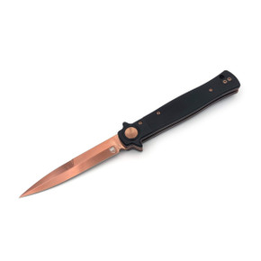 COBRATEC STILETTO BUTTON LOCK BLACK G10 ROSE GOLD BLADE COBRCTSTLBLG10BLKRSG COBRATEC STILETTO BUTTON LOCK BLACK G10 ROSE GOLD BLADE COBRCTSTLBLG10BLKRSG