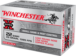 WINCHESTER 22 SHORT SUPER-X LOW NOISE LRN CP 29 GR 50 RD/BX 100 BX/CS WINCX22S