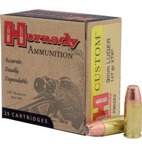 HORNADY CUSTOM 9MM 147GR JHP 25RD BX 250RD CASE HORN90282 HORNADY CUSTOM 9MM 147GR JHP 25RD BX 250RD CASE HORN90282