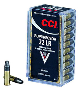 CCI 22 LR SUPPRESSOR 45GR SOLID 50 RD/BX 100 BX/CS CCI957 CCI 22 LR SUPPRESSOR 45GR SOLID 50 RD/BX 100 BX/CS CCI957