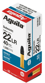 AGU SUBSONIC SOLID POINT 22LR 40GR LEAD SP 50/20 AGU 1B220269 AGU SUBSONIC SOLID POINT 22LR 40GR LEAD SP 50/20 AGU 1B220269