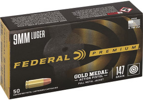FED GOLD MEDAL ACTION 9MM 147GR FMJ 50/10 FED GM9AP1 FED GOLD MEDAL ACTION 9MM 147GR FMJ 50/10 FED GM9AP1