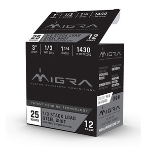 MIGRA STAXD STEEL 12GA 3 1.25OZ #1-3 25/10 MIGRA M12S13 MIGRA STAXD STEEL 12GA 3 1.25OZ #1-3 25/10 MIGRA M12S13