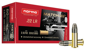 NORMA RIMFIRE MATCH 22LR 22LR 40GR LRN 50/100 NORMA 2425076 NORMA RIMFIRE MATCH 22LR 22LR 40GR LRN 50/100 NORMA 2425076